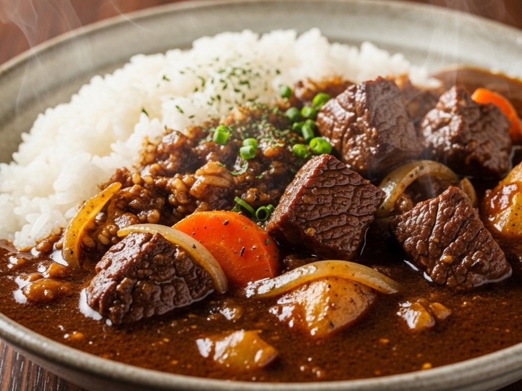 サイコロ型の黒毛和牛ヒレ肉をつかったビーフカレー